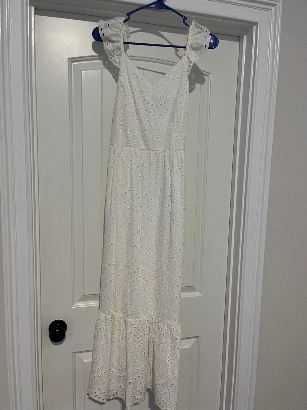 White Eyelet Ruffled Strap Maxi Dress